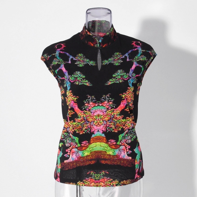 【COMING SOON】Bonsai pearl Inlaid print net ブラウス 詳細画像 黒系マルチ 5