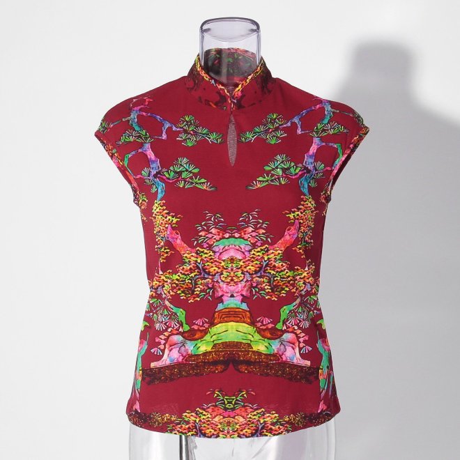 【COMING SOON】Bonsai pearl Inlaid print net ブラウス 詳細画像 赤系マルチ 1