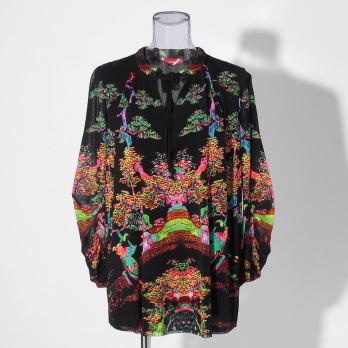 【COMING SOON】Bonsai pearl Inlaid print net ブラウス