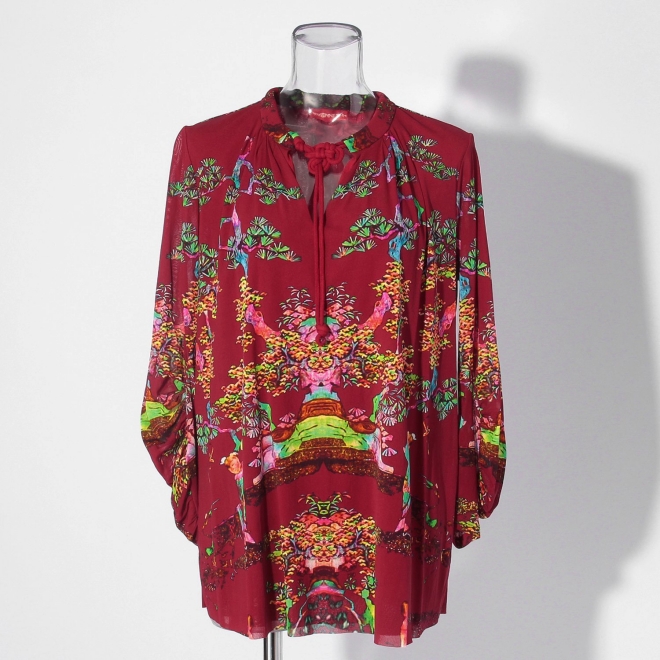 【COMING SOON】Bonsai pearl Inlaid print net ブラウス