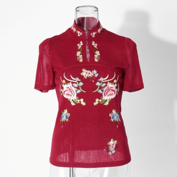 【COMING SOON】Multi flower embroidery on stretch net ブラウス