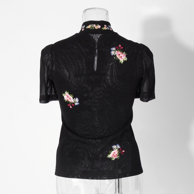 【COMING SOON】Multi flower embroidery on stretch net ブラウス 詳細画像 黒系マルチ 6