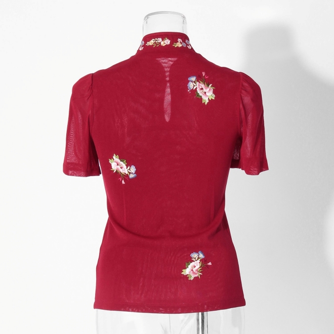 【COMING SOON】Multi flower embroidery on stretch net ブラウス 詳細画像 赤系マルチ 3