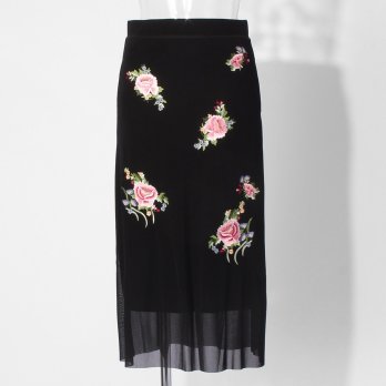 【COMING SOON】Multi flower embroidery on stretch net スカート 詳細画像