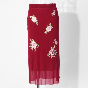 【COMING SOON】Multi flower embroidery on stretch net スカート
