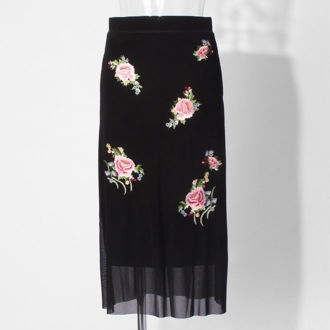 【COMING SOON】Multi flower embroidery on stretch net スカート 詳細画像 黒系マルチ 1