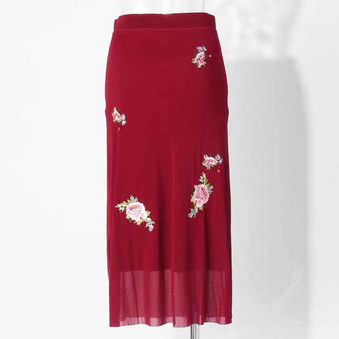 【COMING SOON】Multi flower embroidery on stretch net スカート 詳細画像 赤系マルチ 3