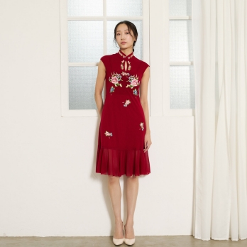 【COMING SOON】Multi flower embroidery on stretch net ドレス 詳細画像