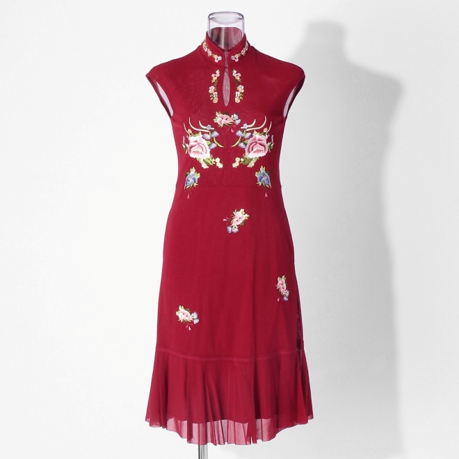 【COMING SOON】Multi flower embroidery on stretch net ドレス 詳細画像 赤系マルチ 5