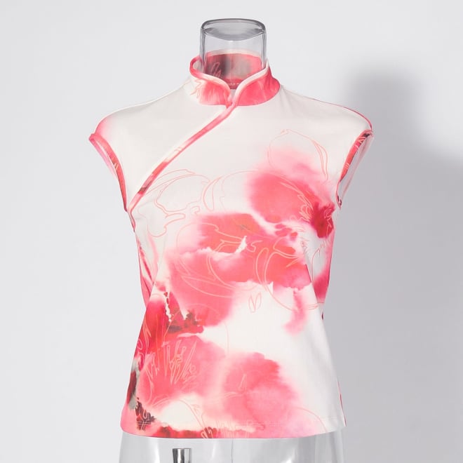 【COMING SOON】Faded cherry blossom print net ブラウス