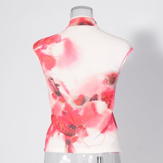 【COMING SOON】Faded cherry blossom print net ブラウス 詳細画像 赤系マルチ 3