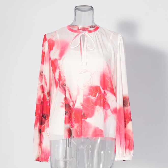 【COMING SOON】Faded cherry blossom print net ブラウス