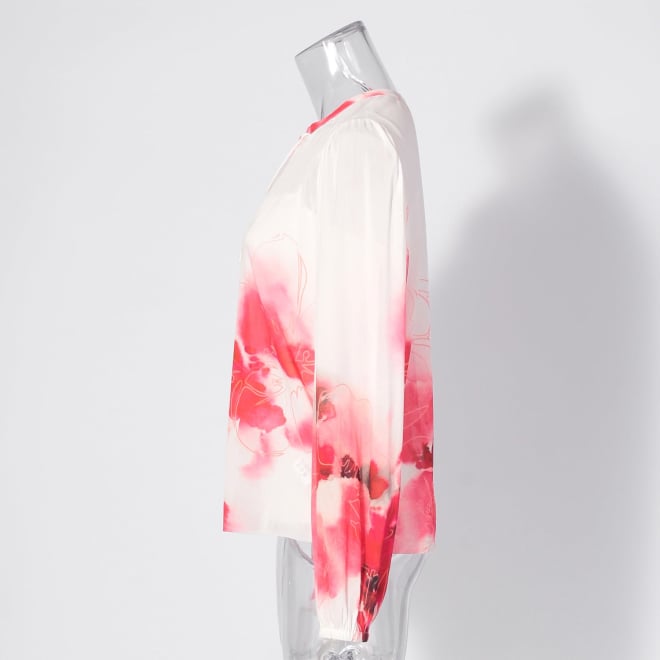 【COMING SOON】Faded cherry blossom print net ブラウス 詳細画像 赤系マルチ 2