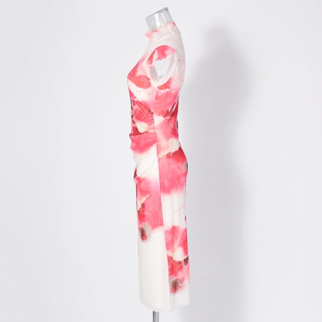 【COMING SOON】Faded cherry blossom print net ドレス 詳細画像 赤系マルチ 2