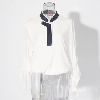 Solid net w/stitching details ブラウス 詳細画像