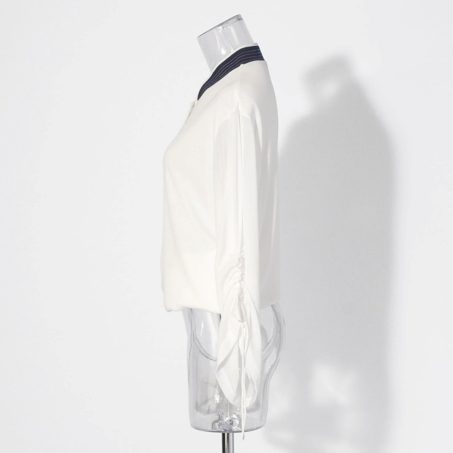 Solid net w/stitching details ブラウス 詳細画像 ホワイト 5