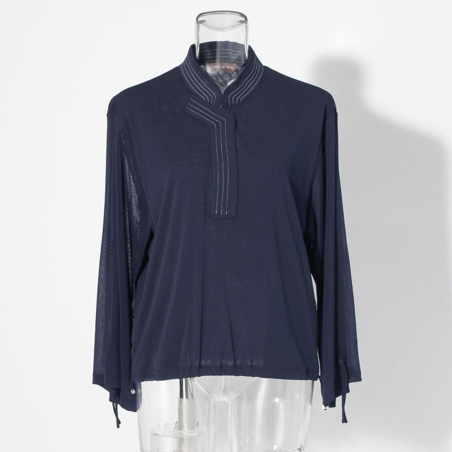 Solid net w/stitching details ブラウス 詳細画像 ネイビー 1