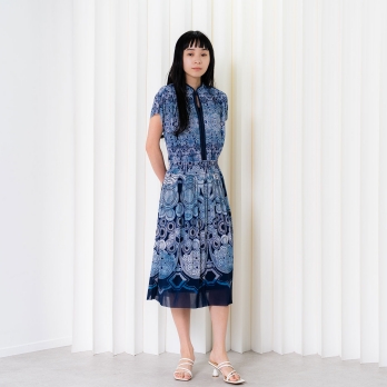 Miao circle print on net ドレス