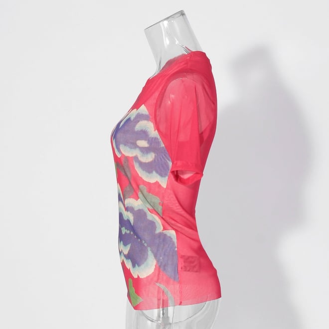 Orchid floral art netting ブラウス 詳細画像 赤系マルチ 2