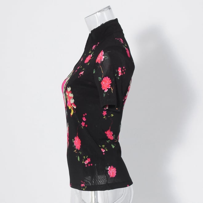 【COMING SOON】Peach baby print on stretch netting ブラウス 詳細画像 黒系マルチ 2