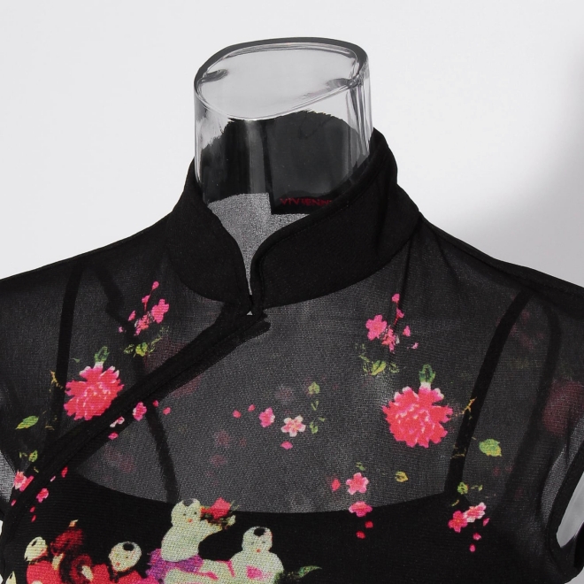 【COMING SOON】Peach baby print on stretch netting ドレス 詳細画像 黒系マルチ 5